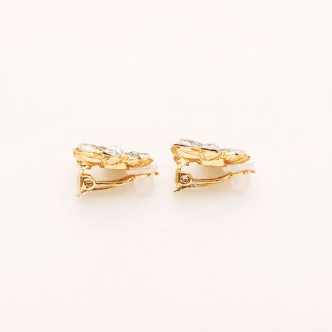 YVES SAINT LAURENT flower rhinestone Earring gold WS11634