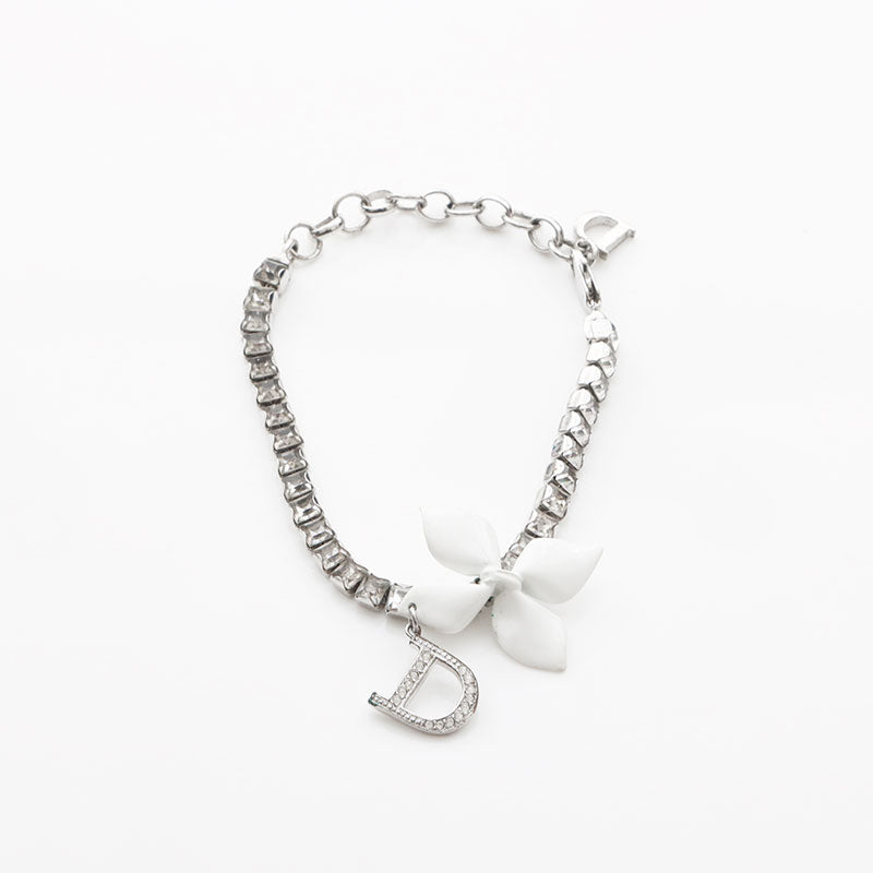 ディオール フラワーモチーフ ラインストーン Dロゴ ブレスレット Christian Dior ディオール D13328 フラワーモチーフ ライン