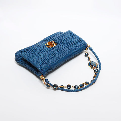 miu miu miu Matterasse水晶金色硬件肩带蓝色WS11638