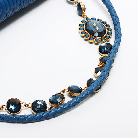 miu miu miu Matterasse水晶金色硬件肩带蓝色WS11638