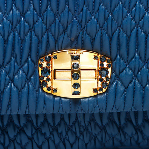 miu miu miu Matterasse水晶金色硬件肩带蓝色WS11638
