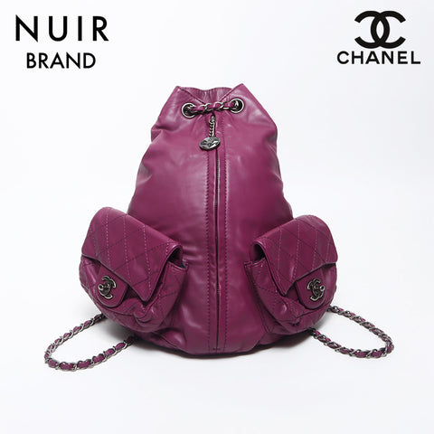 Chanel Chanel n ° 17 Coco Mark Chaîne en peau d'agneau Silver Metal Backpack / Daypack Purple WS11639