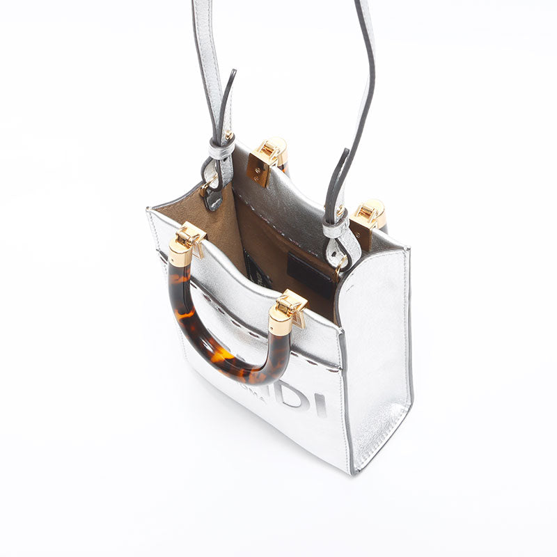 Fendi Sunshine Shopper迷你徽标肩带银色WS11647 – NUIR VINTAGE