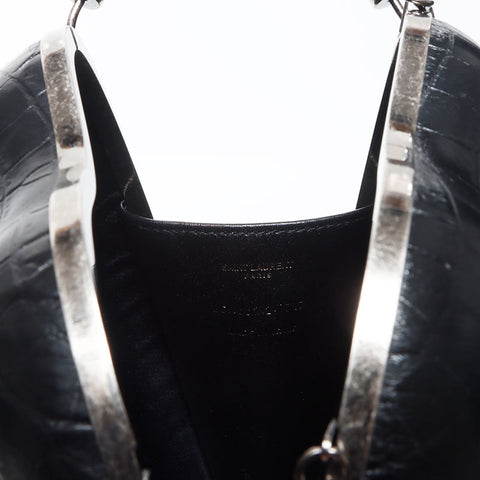YVES SAINT LAURENT Embossed Leather Love Box SilverMetal Shoulder Bag black WS11653