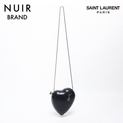 Yves Saint Laurent浮雕皮革爱盒银色硬件肩带黑色WS11653