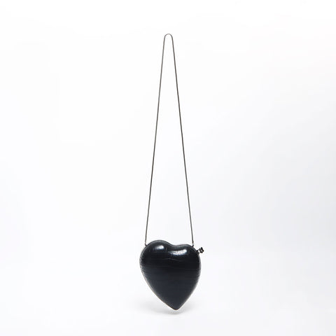 YVES SAINT LAURENT Embossed Leather Love Box SilverMetal Shoulder Bag black WS11653