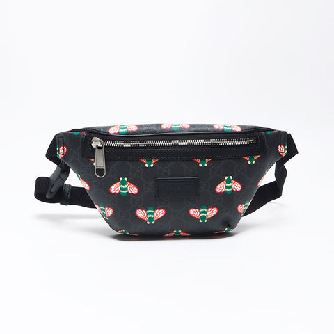 Gucci Bee GG Supreme Bee Print肩带黑色WS11658