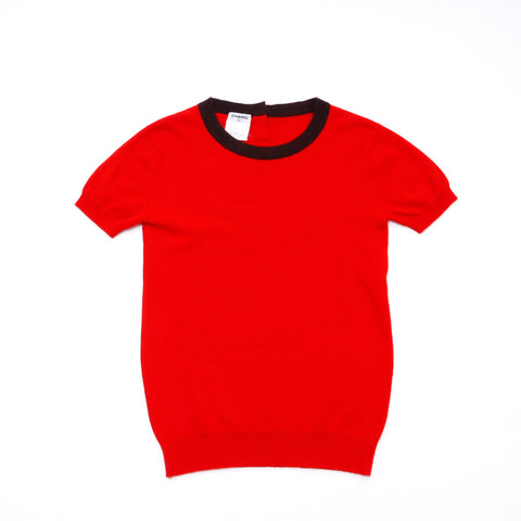 Chanel -Strick -Kurzhülle Bluse Baumwolle rot WS1165