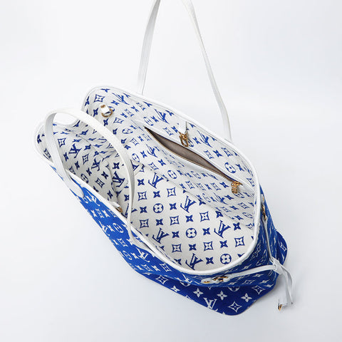 Louis Vuitton LOUIS VUITTON Neverfull MM Jacquard Monogram Shoulder Bag Blue WS11664