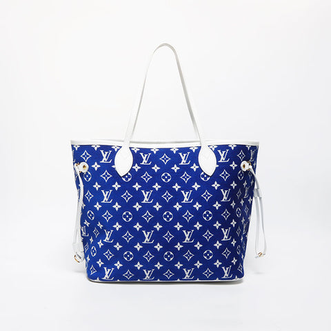Louis Vuitton LOUIS VUITTON Neverfull MM Jacquard Monogram Shoulder Bag Blue WS11664