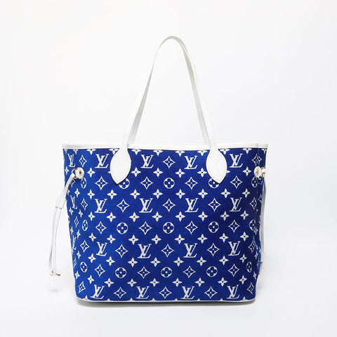 Louis Vuitton LOUIS VUITTON Neverfull MM Jacquard Monogram Shoulder Bag Blue WS11664