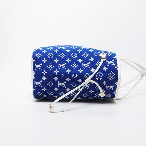 Louis Vuitton LOUIS VUITTON Neverfull MM Jacquard Monogram Shoulder Bag Blue WS11664