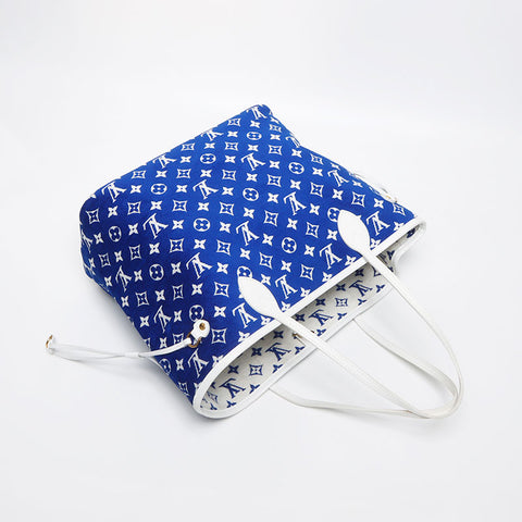 Louis Vuitton LOUIS VUITTON Neverfull MM Jacquard Monogram Shoulder Bag Blue WS11664