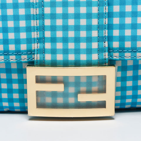 Fendi Gingham检查迷你Mamma Bagget肩带蓝色WS11666