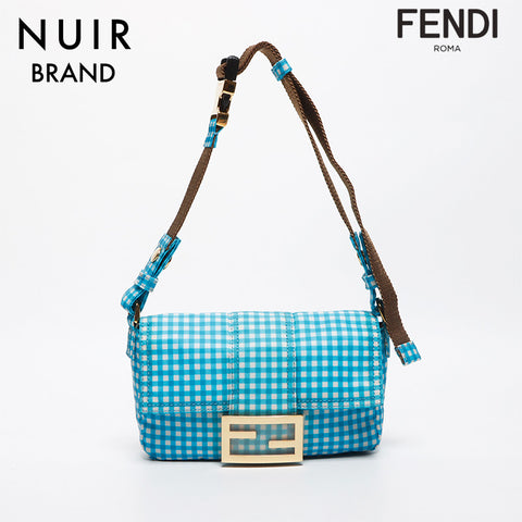 Fendi Gingham检查迷你Mamma Bagget肩带蓝色WS11666