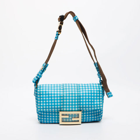 Fendi Gingham检查迷你Mamma Bagget肩带蓝色WS11666
