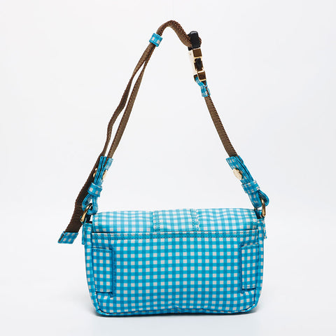 Fendi Gingham检查迷你Mamma Bagget肩带蓝色WS11666