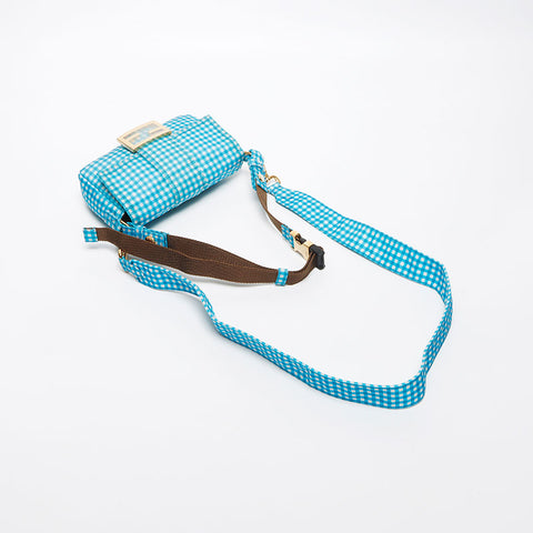 Fendi Gingham检查迷你Mamma Bagget肩带蓝色WS11666