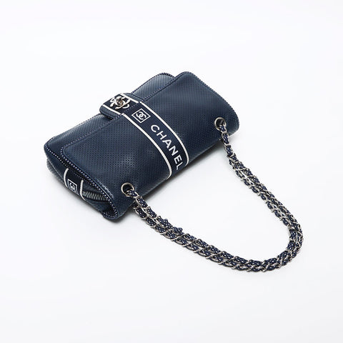 CHANEL 9th series 2004s Sports Line Chain Turnlock Shoulder Shoulder Bag Navy WS11677