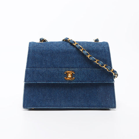 CHANEL No.1 Denim Chain Shoulder Trapezoid Shoulder Bag blue WS11683