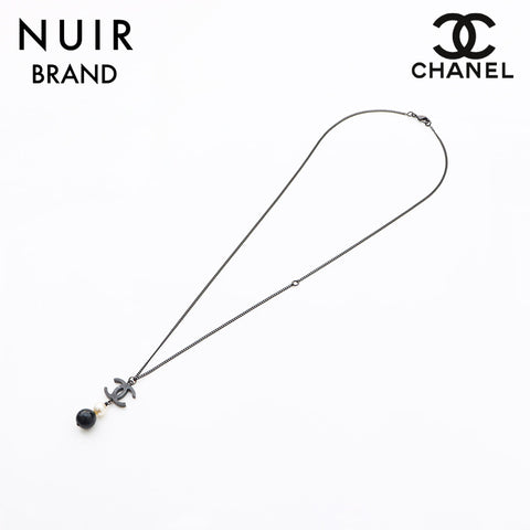 CHANEL B14B COCO Mark Necklace black WS11694
