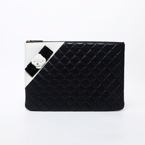 Chanel Chanel Nr. 24 Matelasse Coco Mark 2017aw Camellia Clutch Bag Black WS11704