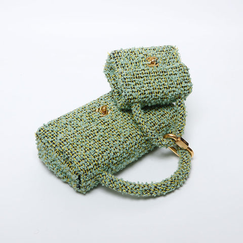CHANEL Parent and Child Bag No. 2 Tweed Turnlock COCO Mark Handbag green WS11706