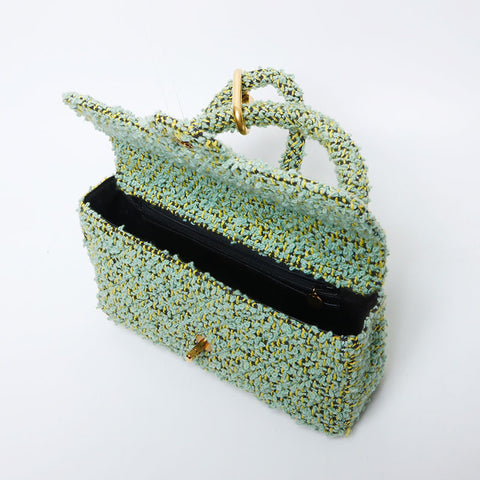 CHANEL Parent and Child Bag No. 2 Tweed Turnlock COCO Mark Handbag green WS11706