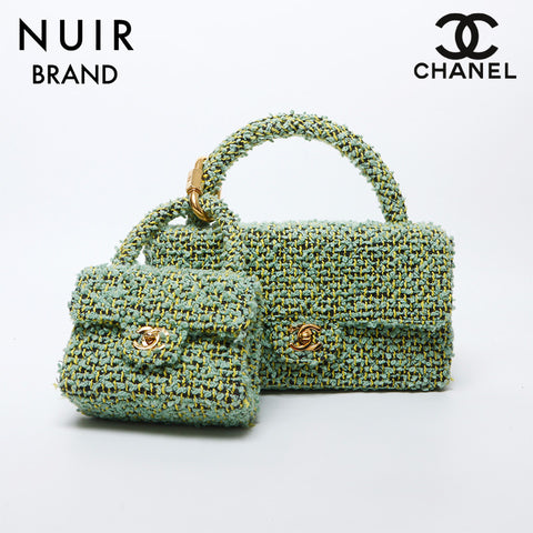 香奈儿香奈儿（Chanel Chanel Chanel）亲子包2号花呢转锁可可标记手提包绿色WS11706