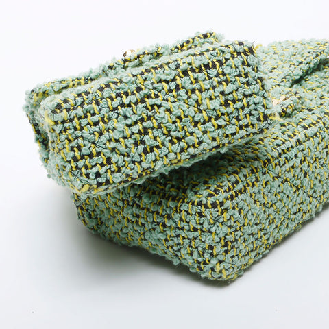 CHANEL Parent and Child Bag No. 2 Tweed Turnlock COCO Mark Handbag green WS11706