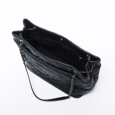 Chanel Chanel Nr. 17 Deka Coco Mark Kette Kaviar Haut Silber Hardware Einkaufstasche Schwarz WS11708