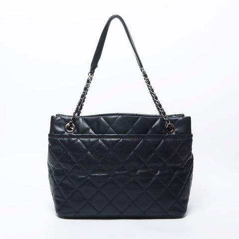 Chanel Chanel Nr. 17 Deka Coco Mark Kette Kaviar Haut Silber Hardware Einkaufstasche Schwarz WS11708