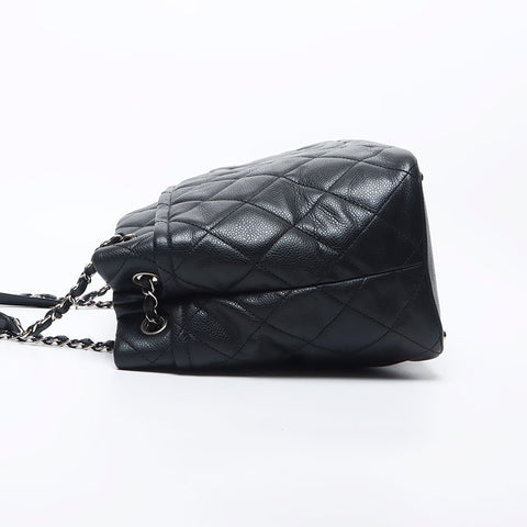Chanel Chanel Nr. 17 Deka Coco Mark Kette Kaviar Haut Silber Hardware Einkaufstasche Schwarz WS11708