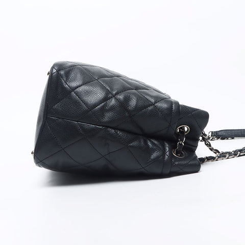 Chanel Chanel Nr. 17 Deka Coco Mark Kette Kaviar Haut Silber Hardware Einkaufstasche Schwarz WS11708