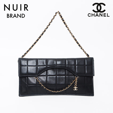 シャネル CHANEL 7番台 チョコバー チェーン ラムスキン  クラッチバッグ ブラック WS11709