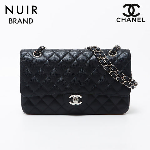 シャネル CHANEL 11番台 マトラッセ25 ダブルフラップ キャビアスキン チェーン ショルダーバッグ ブラック WS11714