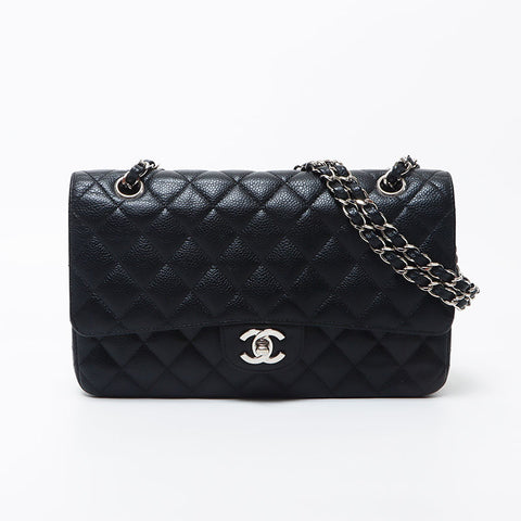 Chanel Chanel n ° 11 Matelasse 25 Double rabat Caviar Chain d'épaule de chaîne de peau noire WS11714