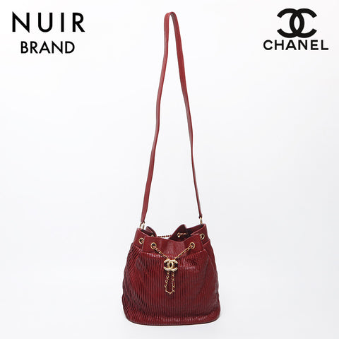 シャネル CHANEL 24番台 巾着 ココマーク プリーツ チェーン ショルダーバッグ レッド WS11718