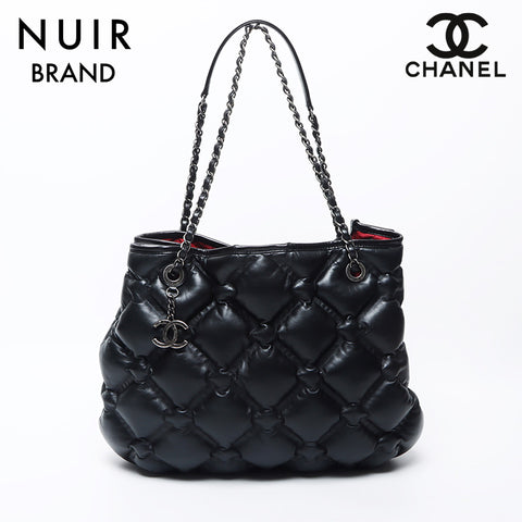 Chanel CHANEL No. 24 Bubble Quilt Gunmetal Chain Shoulder Bag Black WS11725