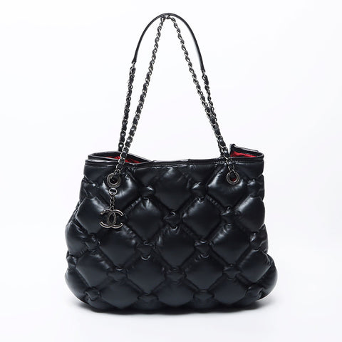 Chanel CHANEL No. 24 Bubble Quilt Gunmetal Chain Shoulder Bag Black WS11725