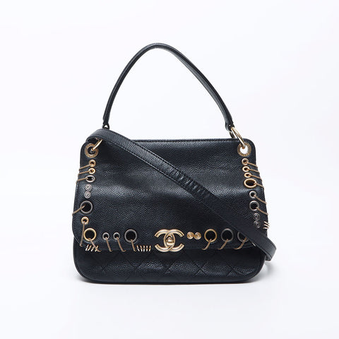Chanel CHANEL No. 25 Caviar Skin Piercing Shoulder Bag Black WS11726