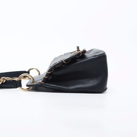 CHANEL 25th Caviar Skin Piercing Shoulder Bag black WS11726