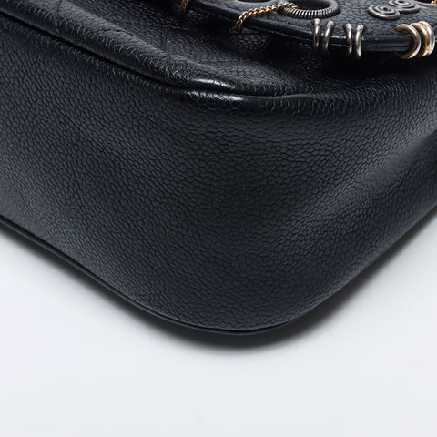 CHANEL 25th Caviar Skin Piercing Shoulder Bag black WS11726