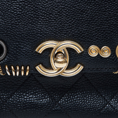 CHANEL 25th Caviar Skin Piercing Shoulder Bag black WS11726