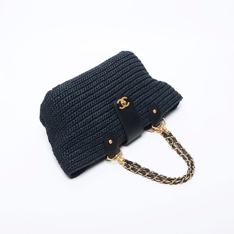 Chanel CHANEL No. 10 basket bag chain Coco Mark Raffia handbag navy WS11732