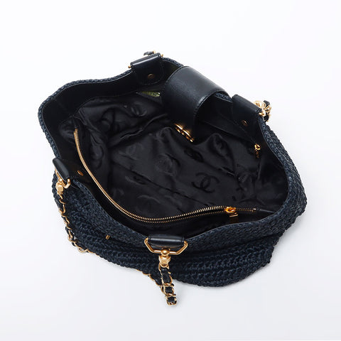 Chanel Chanel Nr. 10 Basketbag Kette Coco Mark Raffia Handtasche Navy WS11732