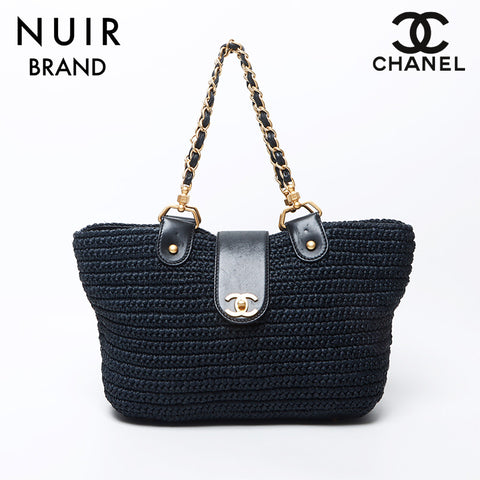 シャネル CHANEL 10番台 カゴバッグ チェーン ココマークラフィア ハンドバッグ ネイビー WS11732