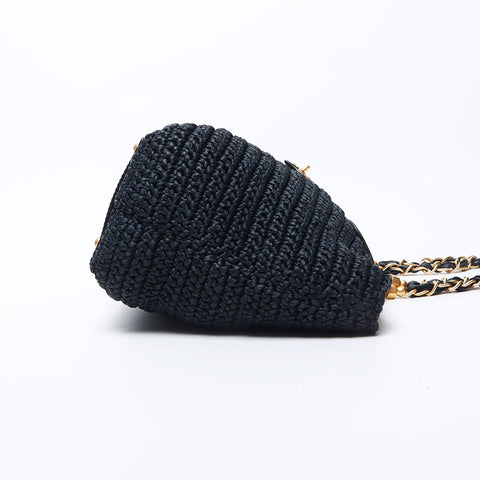 Chanel Chanel Nr. 10 Basketbag Kette Coco Mark Raffia Handtasche Navy WS11732