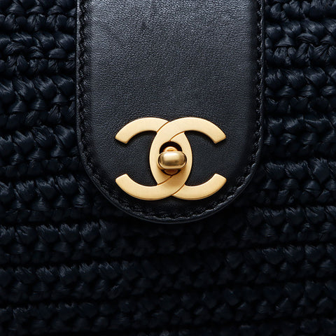 シャネル CHANEL 10番台 カゴバッグ チェーン ココマークラフィア ハンドバッグ ネイビー WS11732