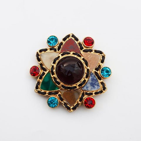 Chanel Chanel 95a Gripore Stone Natural Stone Hexagonal Star Brooch Gold WS11741